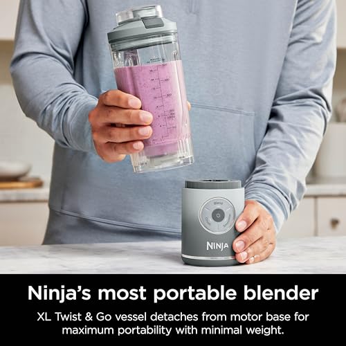 Ninja Blast Max, Portable Blender + Twist & Go, Personal Blender, Ninja Blender, Smoothie, Blend, Ice Crush, 3 Programs, Cordless, 22 oz removable Vessel, Dishwasher Safe, Leakproof, Silver, BC251SL