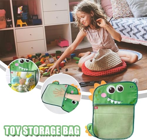 Azonee Mesh Bath Toy Organizer Duck Dinosaur Extra Bath Toy Storage Net 8 Strong Hooks Cute Bathtub Toy Organizer and Bath Shower Caddy Solution for Kids & Bath Toys for Toddlers 2PCS