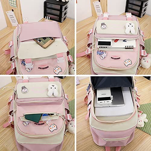 YGYCF Kawaii Backpack 5Pcs Set for Student with Cute Bear Accessories - School Bags for Teen Girls Back to School Supplies