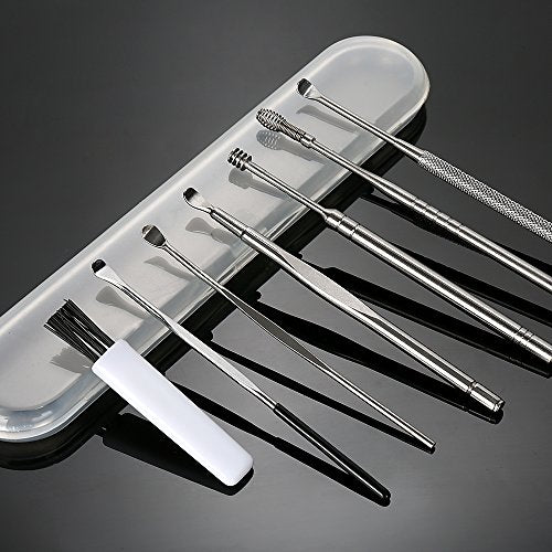 BetyBedy 7 Pcs Ear Pick Earwax Removal Kit, Ear Cleansing Tool Set, Ear Curette Ear Wax Remover Tool with Cleaning Brush and Storage Box, Sliver