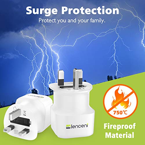 LENCENT 2Pcs EU to UK Plug Adapter, Europe Schuko 2 Pin to 3 Pin UK Travel Adaptor, European Euro to British Adapter- White