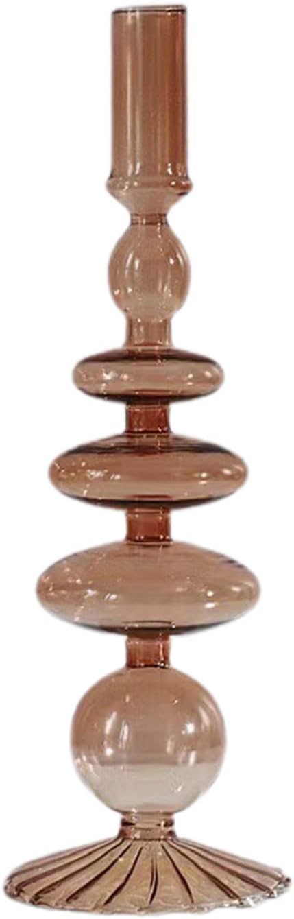 LKPOMI Glass Candlestick Holders - Colorful Glass Taper Candle Stand - Modern Elegant Candle Sticks - Pink