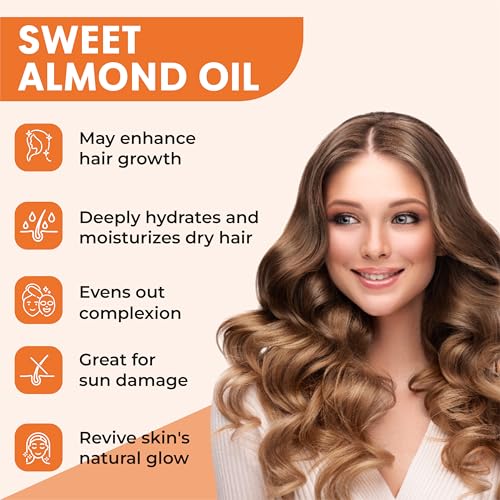 Aitnaturals Organic Sweet Almond Oil - 473ml | 100% Pure, Cold-Pressed | Ideal for Hair Growth, Nails, Glowing Skin and Face | Vitamin E Carrier Oil for Moisturizing, Facial Polish and Body Massages