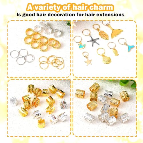 JINXXTTA 292Pcs Ramadan Hair Accessories for Braids, Gold Hair Charms, Metal Hair Clips & Rings, Braid Clips for Women, Girls, Boys & Men