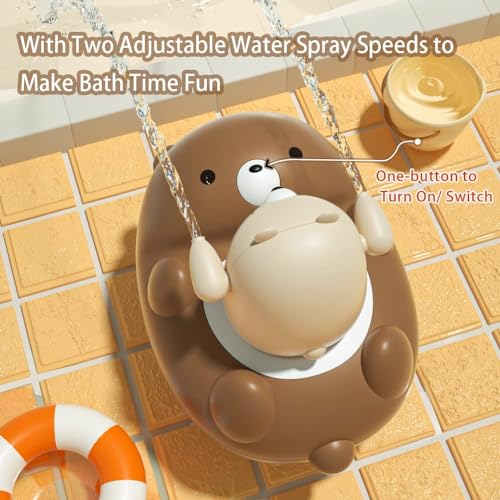 KASTWAVE Baby Bath Toys Shower Head Sprayer for New Borns, 5 Modes Bear Sprinkler Bathtub Toys Gifts for Kids Boy Girl Ages 4-8, Essentials in Bathtub or Sink, Shampoo Bath Rinser