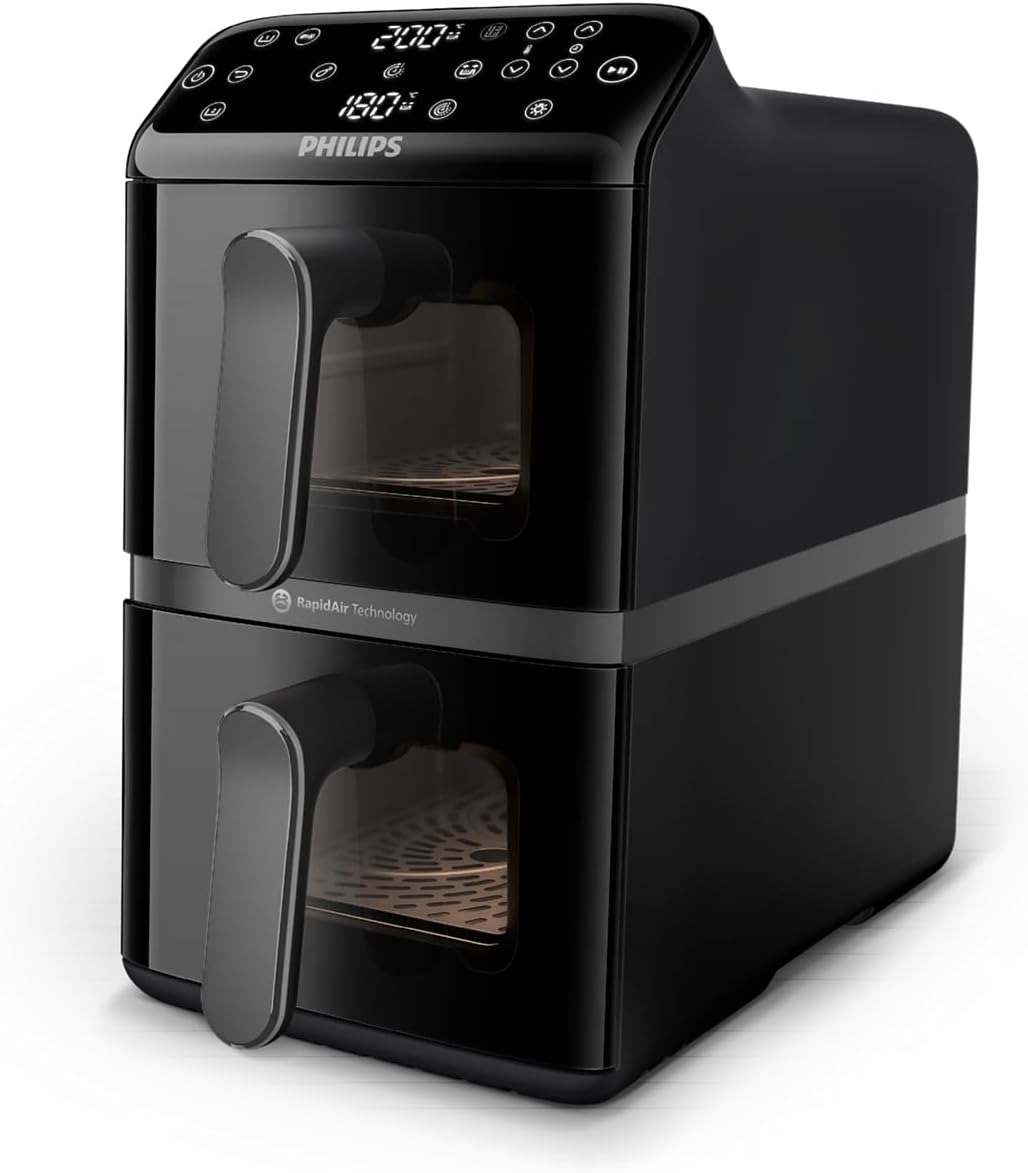 Stacked Dual Basket Airfryer - 5L + 5L, 2 Stacked Basket Drawers, 6 Preset Functions and 13 ways to cook, Touchscreen, Black - NA460/09 – image 1