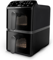 Stacked Dual Basket Airfryer - 5L + 5L, 2 Stacked Basket Drawers, 6 Preset Functions and 13 ways to cook, Touchscreen, Black - NA460/09