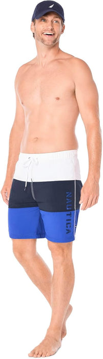 Nautica mens Quick Dry Classic Logo Tri-block Series Swim Trunk Swim Trunks