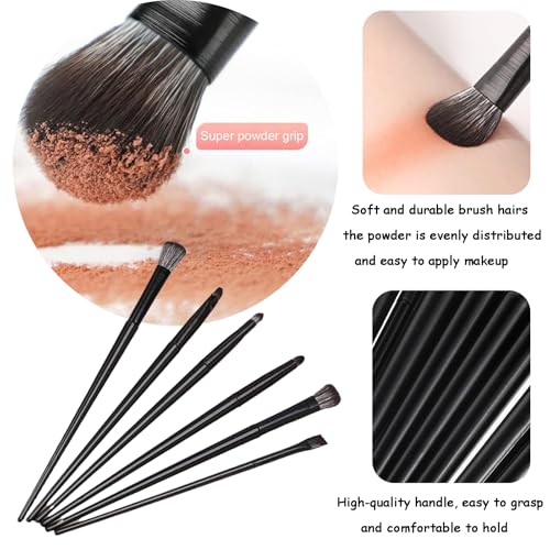 6PCS Eye Makeup Brush Set with Storage Bag, Angled & Blending Brushes for Precise Eyeshadow Application, Smudging & Defining - Black, Essential Beauty Tools for Flawless Makeup Looks