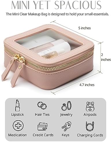 Small Cosmetic Bag for Purse Mini Makeup Bag for School Cute Clear Make Up Pouch for Travel Tiny Leather White Make Up Organizer Case for Backpack Toiletry Bag Waterproof Square Pouch with Zipper