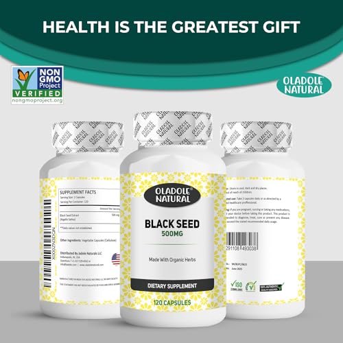 Oladole Natural Black Seed- 500 mg 120 (Capsules) | Cold-Pressed Nigella Sativa Extract For Immune Boost, Digestive Health, Heart & Brain Health, Improve Joint Comfort & Mobility| Non- GMO,Gluten Free