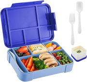 4H Essential Bento Lunch Box 6 Compartments, Leak Proof Food Container, BPA Free Microwave Safe, Meal Prep Box for Adults Kids School Office Travel (Green) - Dark Blue