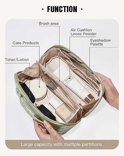 EACHY Travel Makeup Bag,Large Capacity Cosmetic Bags for Women,Waterproof Portable Pouch Open Flat Toiletry Bag Make up Organizer with Divider and Handle