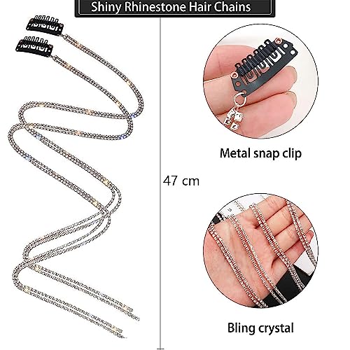 Goodern 4 PCS Women Hair Chains Tassel Hair Clips,Shiny Rhinestone Hair Extension Chains Fashion Long Tassel Hair Clip Chain Delicate Ponytail Extension Chain Decor Girls Punk Hair Accessories-Silver