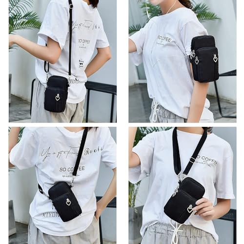 BIGTHREE Crossbody Bags for Women, Women Crossbody Phone Bag Waterproof Nylon Crossbody Shoulder Bag, with 3 Zipper Pockets and Adjustable Strap