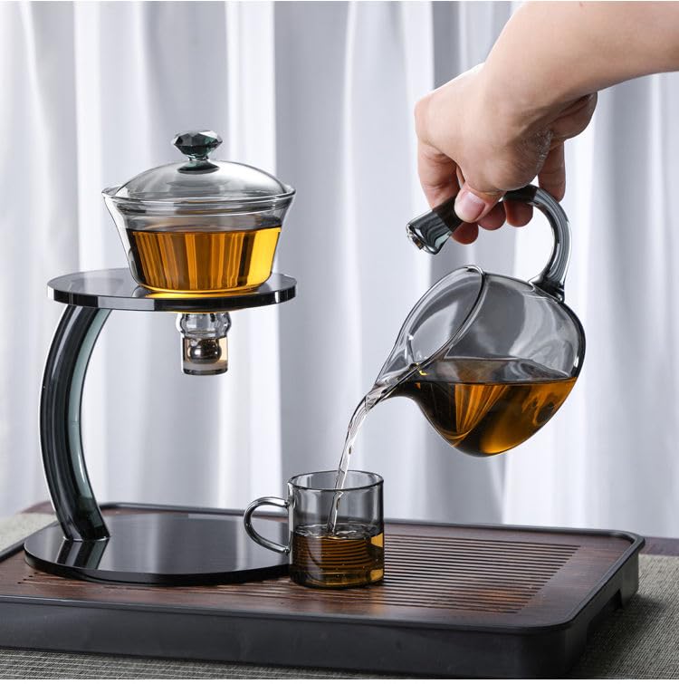 Borosilicate Glass Teapot Stovetop safe ï¼ŒLoose Leaf and Blooming Tea Maker, Christmas GiftGlass Tea Kettle with glass Handle, for Women and Adult (cixi black)