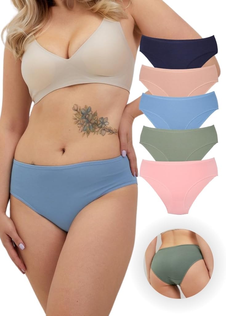 ALYA UNDERWEAR Premium Underwear for Women, Mid Rise Women’s Knickers, Breathable Organic Cotton Panties for Women, Comfortable Ladies Knickers