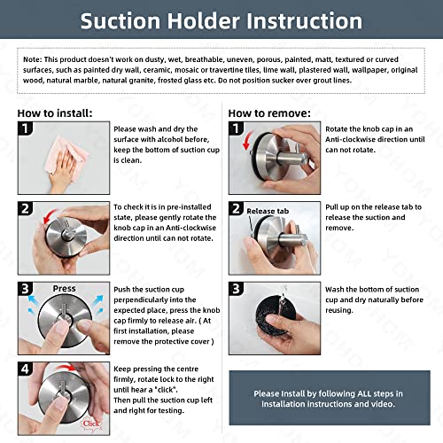 YOHOM Bathroom Towel Holder Suction Hand Towel Ring Stainless Steel Vacuum Towel Hanger Bath Round Towel Holder Suction Cup Bathroom Hanger Wall Towel Rack Wall Mounted Kitchen No Drill Matte Black