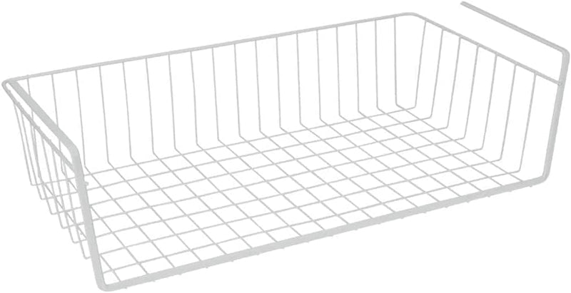 MARKQ Hanging Under Shelf Storage Basket, Large Wire Basket Space Saving Organizer for Kitchen Office Bathroom Cupboard Pantry Cabinet Bookshelf, White - Large White