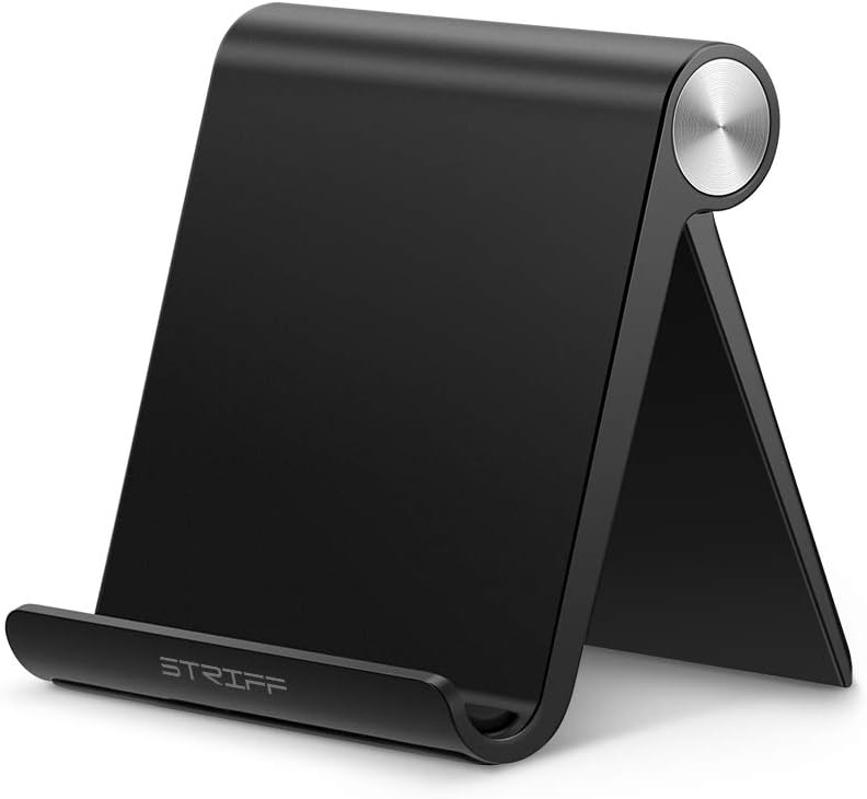 STRIFF Multi Angle Tablet/Mobile Stand. Phone Holder for iPhone, Android, Samsung, OnePlus, Xiaomi. Portable,Foldable Cell Phone Stand.Perfect for Bed,Office, Home,Gift and Desktop (Black)