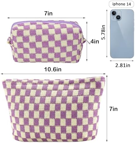 ZLFSRQ 3Pcs Checkered Makeup Bag for Women Large Cosmetic Bag Set Travel Toiletry Bag Makeup Pouch Bag for Purse Pink Zipper Storage Bag Organizer Cute Small Aesthetic Girls Car Essentials Bag