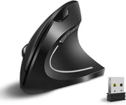 Microware Rechargeable 2.4ghz Wireless Vertical Ergonomic Mouse 800-1600 Dpi Optical Mouse 6 Buttons and Portable Office Gaming Cordless Mice with A USB Receiver for Pc Computer Laptop for Right Hand - Black