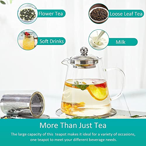 AUTOYSUR Glass Teapot with Infuser Tea Pot 25oz/32oz/43oz Tea Kettle Stovetop Safe Blooming and Loose Leaf Tea Maker Set -1300ml