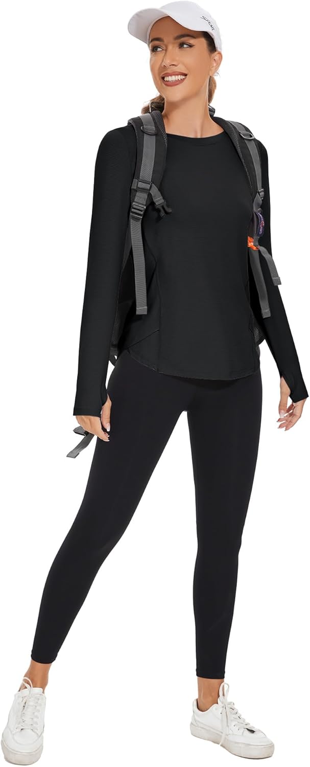 Rapbin Women's UPF 50+ Sun Protection T-Shirts Long Sleeve Boat Neck Workout Lightweight Quick Dry Top with Thumb Hole