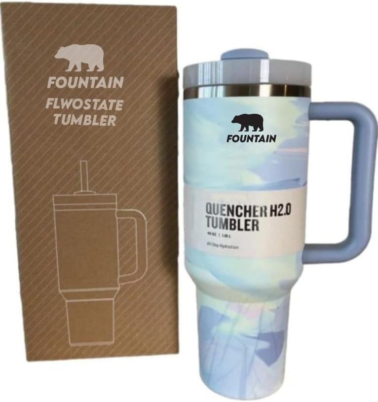 Fountain 40oz Stainless Steel Quencher H2.0 Vacuum Insulated Tumbler with Lid and Straw for Water, Iced Tea or Coffee, Smoothie (oud Cream)