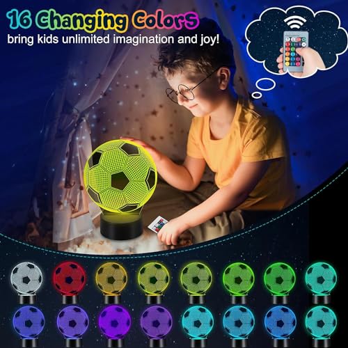 SHOPPING VIBES Your One Stop Shop 3D Illusion Night Light - Dual Designs Football & Basketball, Remote Control 16 Colors Change, Perfect Sports Fan Gift for Any Occasion (Football)