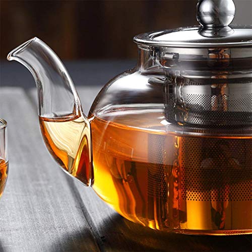 1CHASE 1000ML Borosilicate Glass Teapot with Stainless Steel Infuser â€“ Heat-Resistant Tea Pot with Removable Filter for Loose Leaf & Herbal Teas