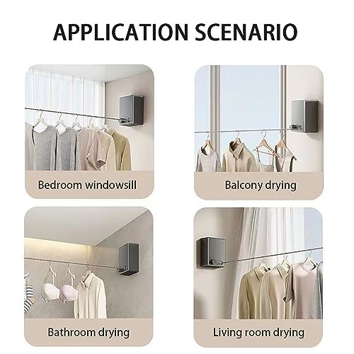 MUMOO BEAR Retractable Clothesline Stainless Steel Clothes Line Wall Mounted Telescopic Laundry Drying Line with 4.2 meters Adjustable Rope for Indoor Outdoor Balcony Laundry Room and Hotel (White)