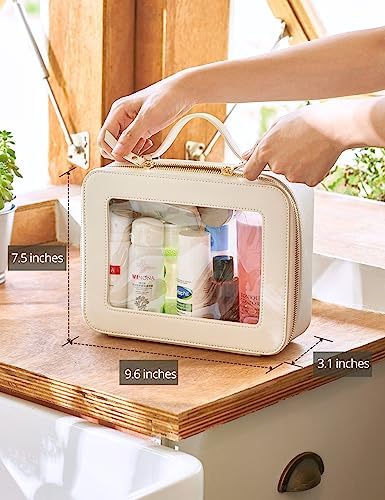Small Cosmetic Bag for Purse Mini Makeup Bag for School Cute Clear Make Up Pouch for Travel Tiny Leather White Make Up Organizer Case for Backpack Toiletry Bag Waterproof Square Pouch with Zipper