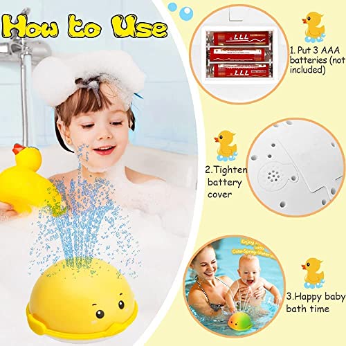 X spring Spray Water Bath Toy, Light Up Sprinkler Duck Induction Spray Water Toy with LED Light, Auto Sprinkler Bathtub Toddler Bath Toys, Boys Girls Baby Bath Toys for Toddlers 1 to 3 (Duck)