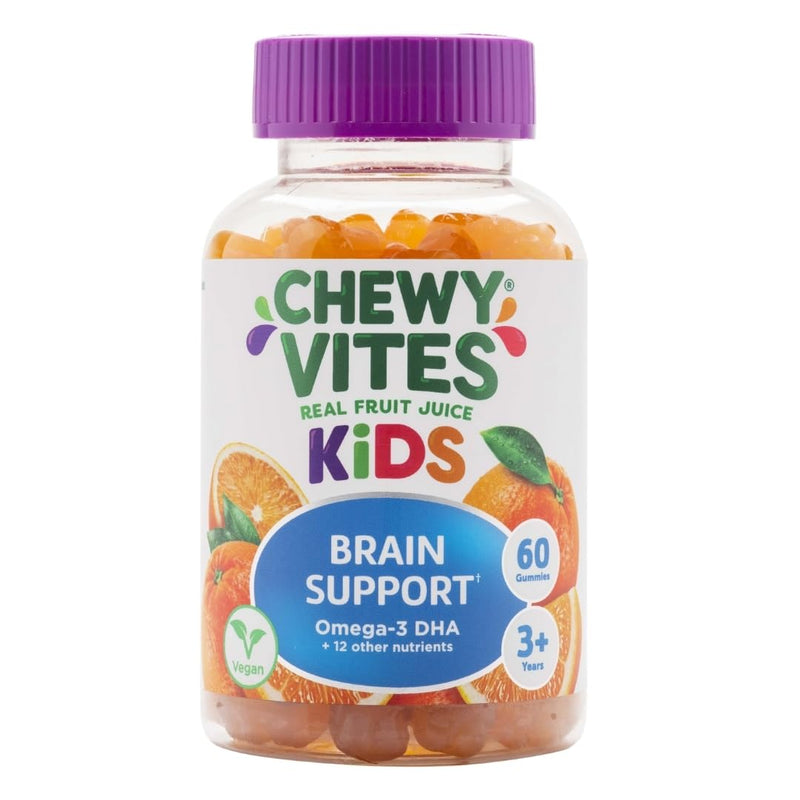 Chewy Vites Kids Brain Support 60 Gummy Vitamins | Omega 3 DHA Gummies for Kids | 12 Essential Vitamins and Minerals | 2 Months Supply | Real Fruit Juice | 1-a-Day | Vegan | 3 Years +