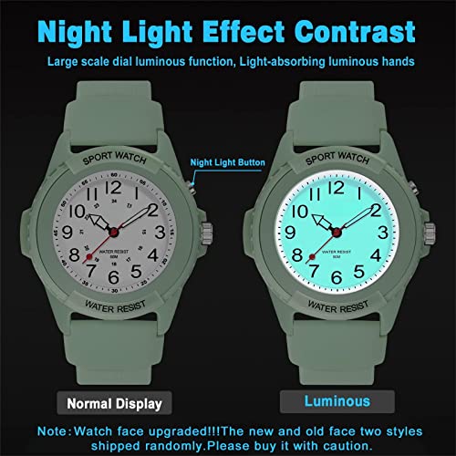 Kids Analog Watch for Boys Girls, Waterproof Time Teaching Watch with Night Light, Easy to Read and Learning Time for Children 6-18