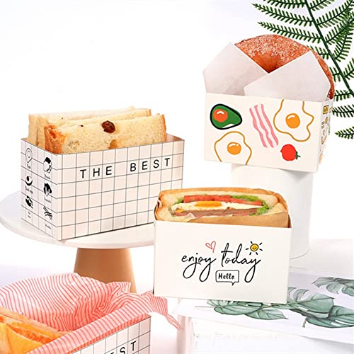 XZJMY 50 Pack Paper Take Out Containers,Mini Burger Boxes,Toast Holding Bread Tray, Sandwich Hot Dog Donut Egg Waffle Packaging Box for Take Out Food Containers (L-A)