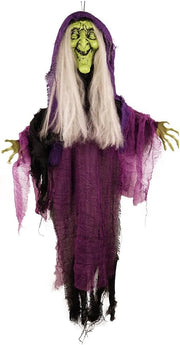 Mad Toys Spooky Hanging Animated Witch with Light-Up Eyes, Sound and Action Activated Halloween Decoration, Theme Party Haunted House Trick or Treat Decor
