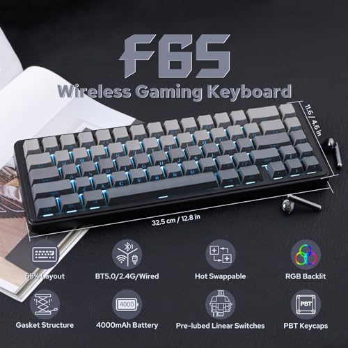 EPOMAKER x Aula F65 65% Wireless Mechanical Keyboard, Hot Swappable Gasket Custom Gaming Keyboard with Five-Layer Padding, RGB Backlit, Bluetooth/2.4GHz/USB-C (Black, Reaper Switch)