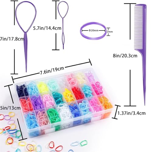 GERRIT Baby Hair Ties with Hair Loop Styling Tools, 2000pcs Elastic Hair Ties with Organizer Box, Hair Rubber Bands with Hair Tail Tools and Comb, Hair Accessories for Girls Baby Toddlers Kid