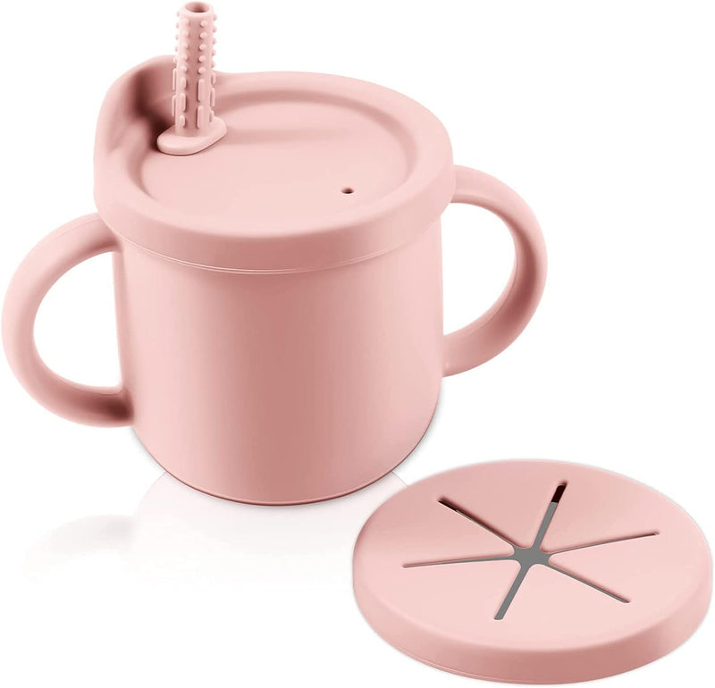 Silicone Sippy Cups for Baby, KASTWAVE Toddlers Sippy Cup & Snack Container 2-in-1, Spill Proof Baby Straw Cup for Baby 6 Months+ with 2 Handles 9 OZ