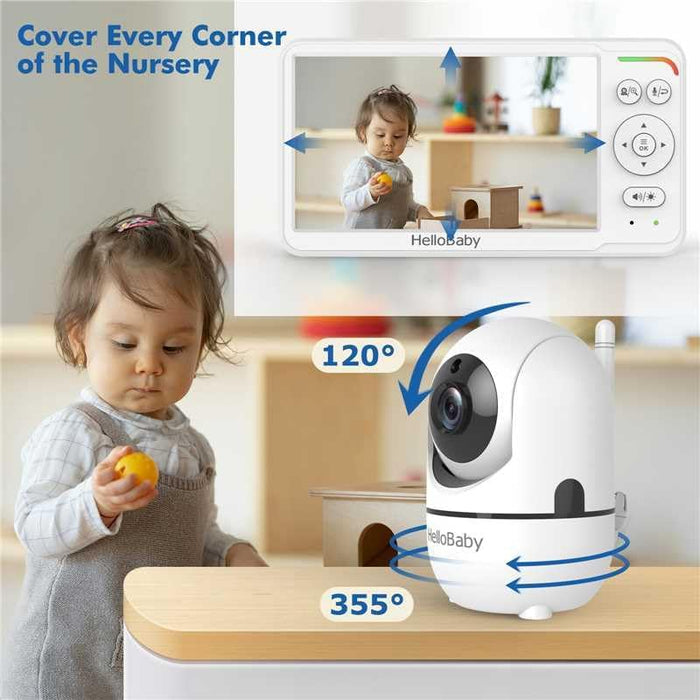 HelloBaby - Baby Monitor with Camera and Audio, 6" IPS Screen, Baby Camera Monitor, No WiFi, 30 Hours Battery, ECO, 2-Way Talk, Night Vision, 1000 ft,