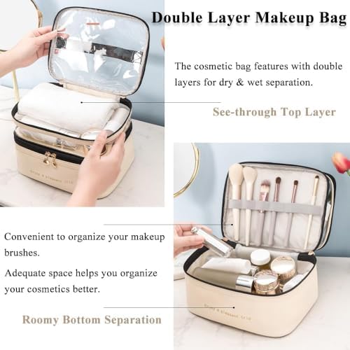 Diylove Travel Makeup Bag Organizer Waterproof Double Layer Cosmetic Bag Large Capacity Storage Bag for Traveling (Black)