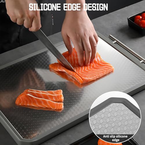 Yelajoy Premium Double-Sided Cutting Board - Large Stainless Steel Kitchen Board with Juice Groove, Non-Slip Edges & Scratch-Resistant Mesh (Dishwasher Safe)