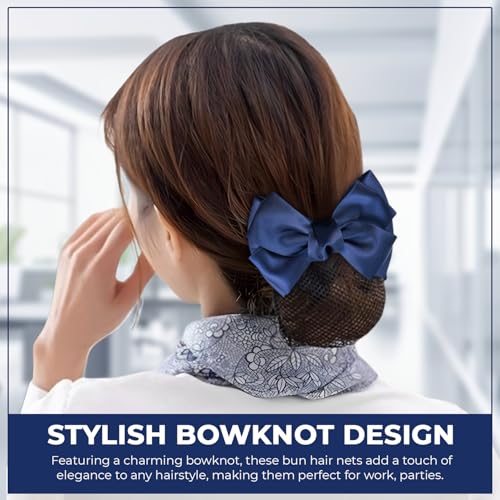 Bowknot Hair Clip Hairnet, Women Hair Clip Hairnet, Hair Nets for Women, Hair Bun Cover Barrettes, Bun Net for Nurse Bank Worker Air Hostess Professional Hair Bun Cover 4 PCS