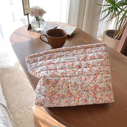 Sminra Floral Makeup Bag Large Cotton Quilted Cosmetic Makeup Bag Organizer, Aesthetic Portable Pouch Purse Toiletry Bag for Women Girls Travel accessories(Blue Floral-L)
