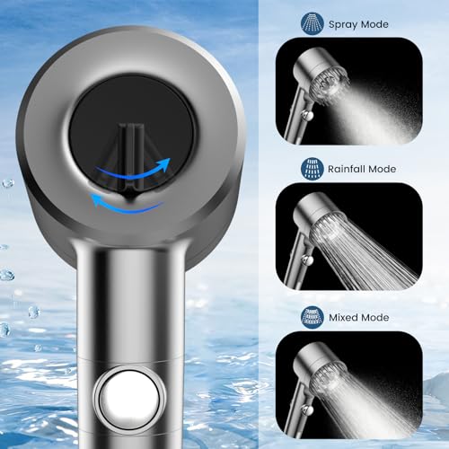 PWERAN Filtered Shower Head with Handheld, High Pressure Water Flow and Multiple Spray Modes Shower Head with Filter, Power Wash for Hard Water, Showerhead with ON/OFF Switch for Pets Bath