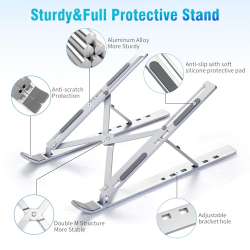 SKY-TOUCH Laptop Stand for Desk, Adjustable Laptop Riser ABS+Silicone Foldable Portable Laptop Holder, Ventilated Cooling Notebook Stand for MacBook Pro Air, Lenovo, Dell, HP, Laptops,Tablet