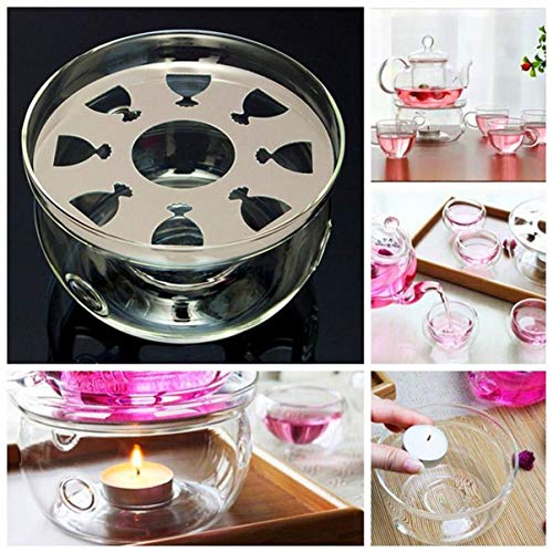 WellingtonAE Heat-Resisting Teapot Warmer Base Clear Borosilicate Glass Round Shape Insulation Tealight Portable Teapot Holder