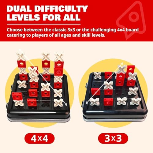 KALEDE® 3D Tic Tac Toe Game, 4 in a Row Noughts and Crosses Game, Classic Portable Xo Chess Board Games, 2 Player Interactive Holiday Travel Family Games, Fidgets Toy for Kids & Adults